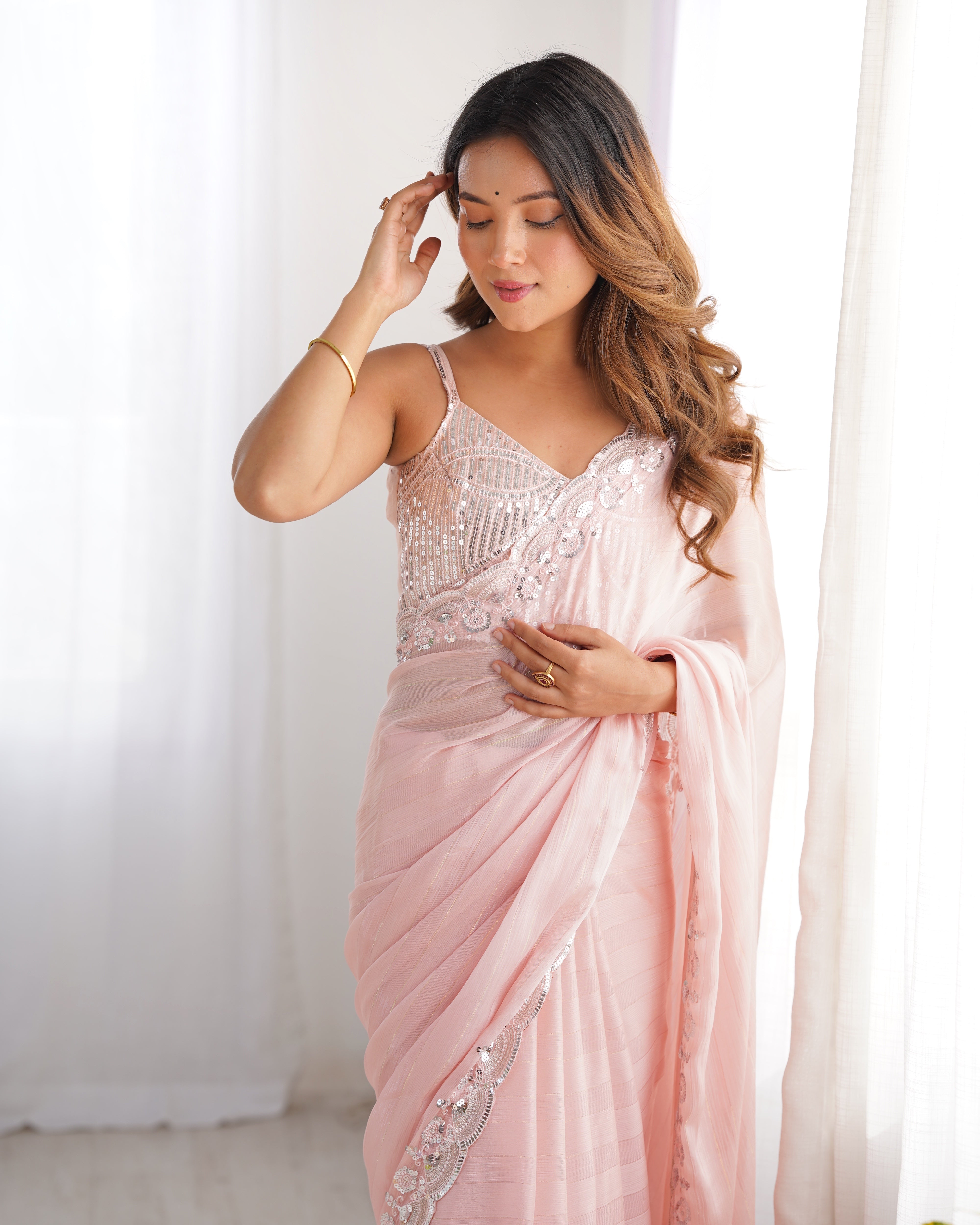 Buy Pastel Pink Soft Chiffon With Weaving Zari Line Embroidered Work Saree With Blouse Piece 95808 Online | Karagiri Buy Pastel Pink Soft Chiffon With Weaving Zari Line Embroidered Work Saree With Blouse Piece 95808 Online | Karagiri