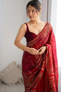 Maroon Soft Georgette Sequins Embroidery Work Saree With Blouse Piece