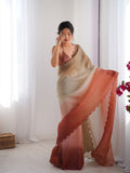 Brown Crunchy Padding Arco Border Lace Saree With Blouse Piece