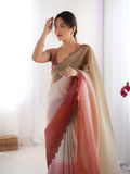 Brown Crunchy Padding Arco Border Lace Saree With Blouse Piece
