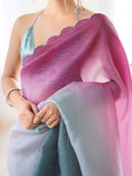 Gray & Pink Crunchy Padding Arco Border Lace Saree With Blouse Piece