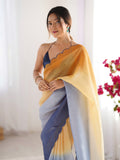 Yellow Crunchy Padding Arco Border Lace Saree With Blouse Piece
