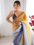 Yellow Crunchy Padding Arco Border Lace Saree With Blouse Piece