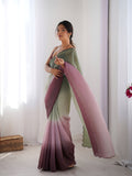 Brown & Light Green Crunchy Padding Arco Border Lace Saree With Blouse Piece