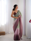 Brown & Light Green Crunchy Padding Arco Border Lace Saree With Blouse Piece