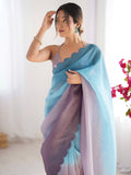 Sky Blue Crunchy Padding Arco Border Lace Saree With Blouse Piece