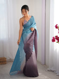 Sky Blue Crunchy Padding Arco Border Lace Saree With Blouse Piece