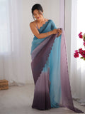 Sky Blue Crunchy Padding Arco Border Lace Saree With Blouse Piece