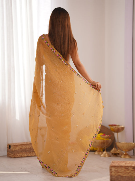 Pixel Silk Saree With Sequins Embroidery Thread Work  With Blouse Piece