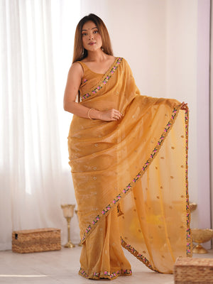 Pixel Silk Saree With Sequins Embroidery Thread Work  With Blouse Piece