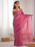 Pixel Silk Saree With Sequins Embroidery Thread Work  With Blouse Piece