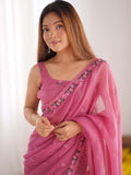 Pixel Silk Saree With Sequins Embroidery Thread Work  With Blouse Piece