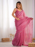 Pixel Silk Saree With Sequins Embroidery Thread Work  With Blouse Piece