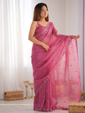 Pixel Silk Saree With Sequins Embroidery Thread Work  With Blouse Piece