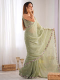 Pixel Silk Saree With Sequins Embroidery Thread Work  With Blouse Piece