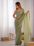 Pixel Silk Saree With Sequins Embroidery Thread Work  With Blouse Piece