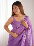 Pixel Silk Saree With Sequins Embroidery Thread Work  With Blouse Piece