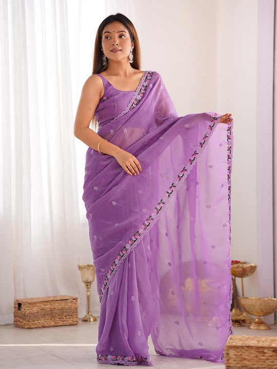 Pixel Silk Saree With Sequins Embroidery Thread Work  With Blouse Piece