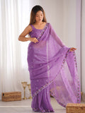 Pixel Silk Saree With Sequins Embroidery Thread Work  With Blouse Piece