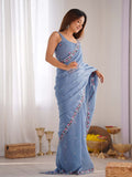 Pixel Silk Saree With Sequins Embroidery Thread Work  With Blouse Piece