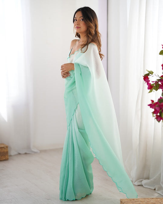 Crunchy Padding Acro Border Lace Ultra Satin Embroidered Saree