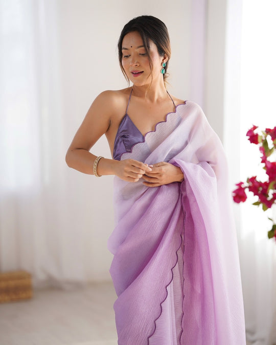 Crunchy Padding Acro Border Lace Ultra Satin Embroidered Saree