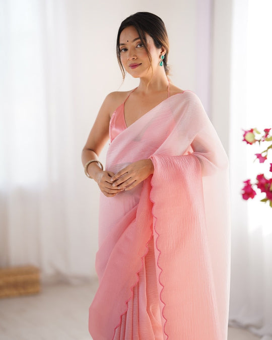 Crunchy Padding Acro Border Lace Ultra Satin Embroidered Saree