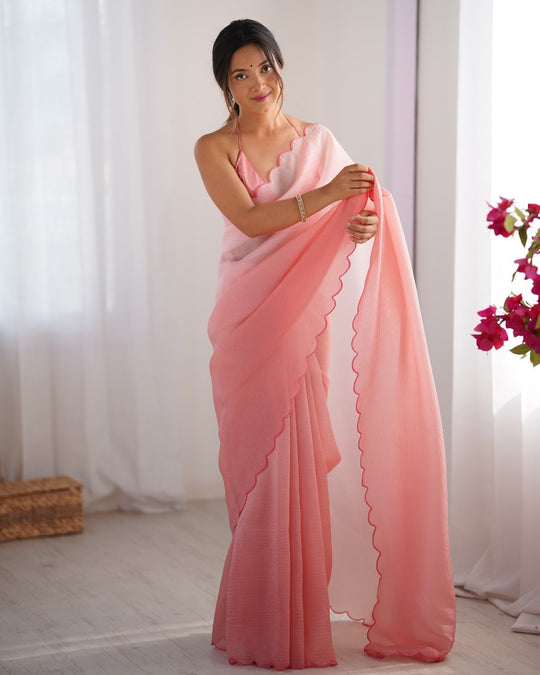 Crunchy Padding Acro Border Lace Ultra Satin Embroidered Saree