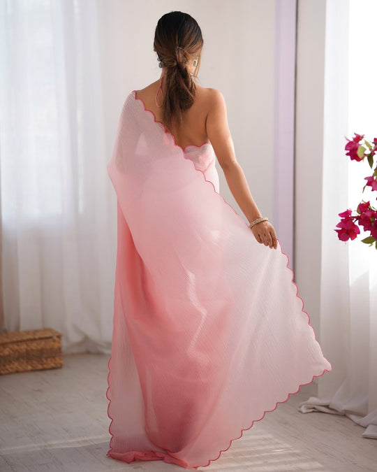 Crunchy Padding Acro Border Lace Ultra Satin Embroidered Saree