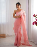 Crunchy Padding Acro Border Lace Ultra Satin Embroidered Saree