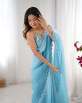 Crunchy Padding Acro Border Lace Ultra Satin Embroidered Saree