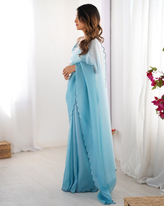 Crunchy Padding Acro Border Lace Ultra Satin Embroidered Saree