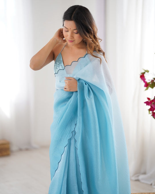 Crunchy Padding Acro Border Lace Ultra Satin Embroidered Saree