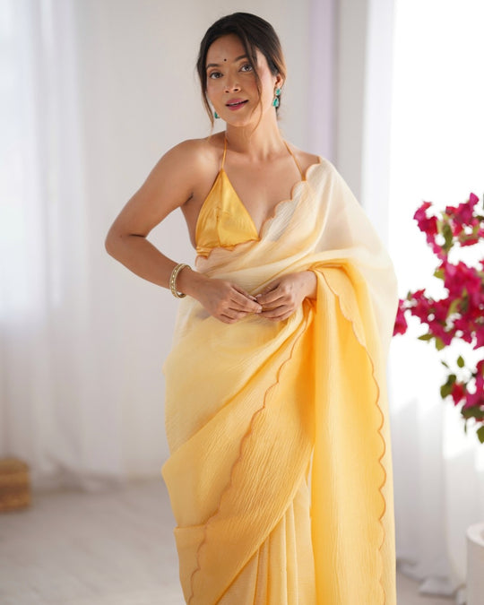 Crunchy Padding Acro Border Lace Ultra Satin Embroidered Saree