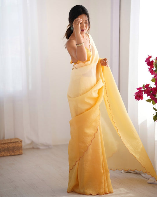 Crunchy Padding Acro Border Lace Ultra Satin Embroidered Saree