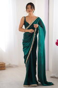 Green Fendy Satin Two Tone Sequins Hand Work Lace Border Saree With Blouse Piece