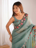 Gold Crush Saree With Multi Embroidery Work With Blouse Piece