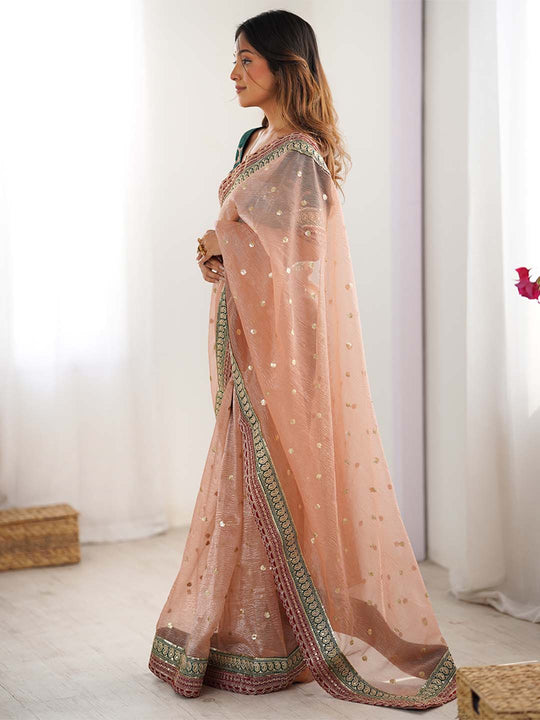 Banarasi Crush Lace Border Saree With Sequins And Cording Embroidery Work With Blouse Piece