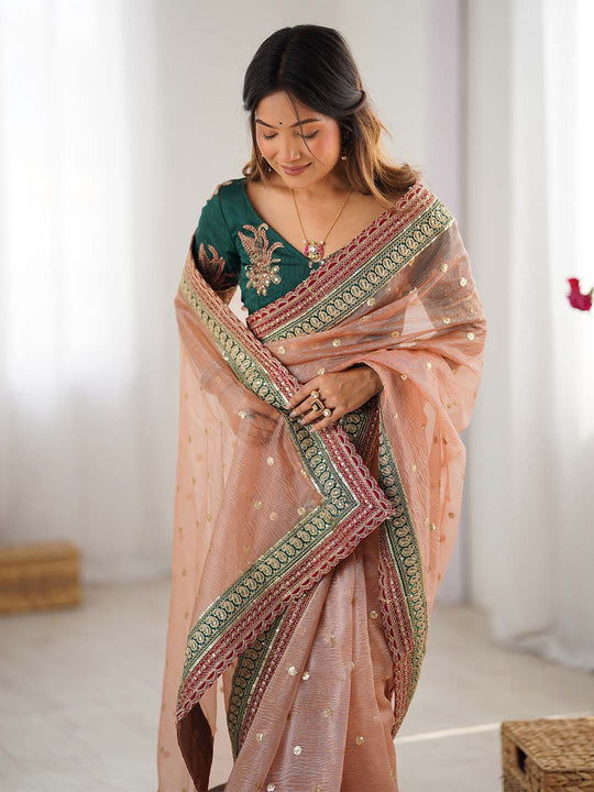 Banarasi Crush Lace Border Saree With Sequins And Cording Embroidery Work With Blouse Piece