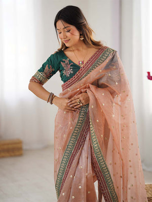 Banarasi Crush Lace Border Saree With Sequins And Cording Embroidery Work With Blouse Piece