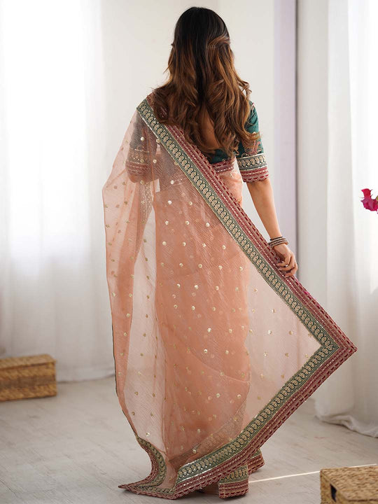 Banarasi Crush Lace Border Saree With Sequins And Cording Embroidery Work With Blouse Piece