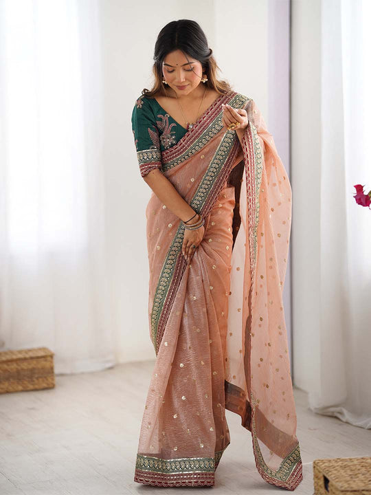 Banarasi Crush Lace Border Saree With Sequins And Cording Embroidery Work With Blouse Piece