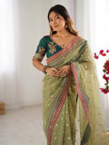 Banarasi Crush Lace Border Saree With Sequins And Cording Embroidery Work With Blouse Piece