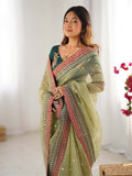 Banarasi Crush Lace Border Saree With Sequins And Cording Embroidery Work With Blouse Piece