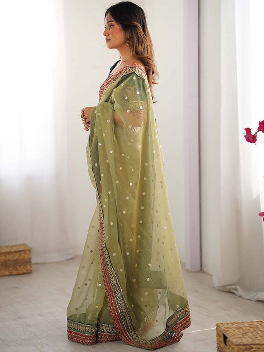 Banarasi Crush Lace Border Saree With Sequins And Cording Embroidery Work With Blouse Piece