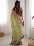 Banarasi Crush Lace Border Saree With Sequins And Cording Embroidery Work With Blouse Piece