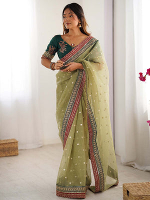 Banarasi Crush Lace Border Saree With Sequins And Cording Embroidery Work With Blouse Piece