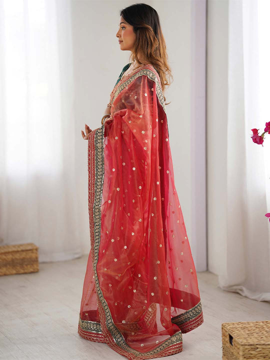 Banarasi Crush Lace Border Saree With Sequins And Cording Embroidery Work With Blouse Piece