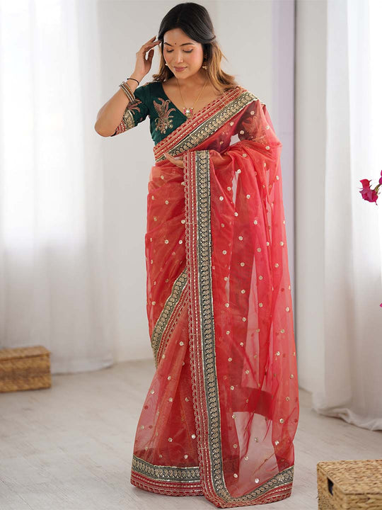 Banarasi Crush Lace Border Saree With Sequins And Cording Embroidery Work With Blouse Piece