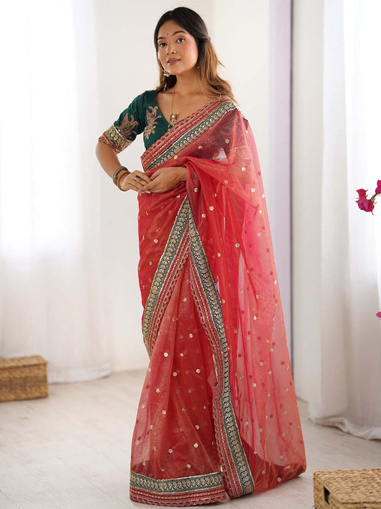 Banarasi Crush Lace Border Saree With Sequins And Cording Embroidery Work With Blouse Piece